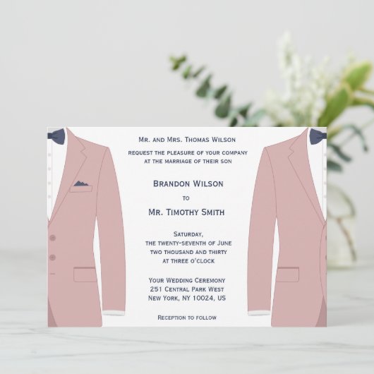ピンクエレガントとブルーのゲイ結婚式招待状 招待状 (スタンド正面)