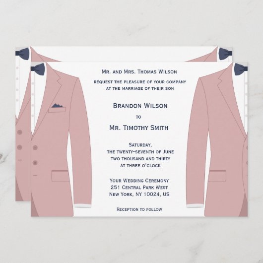 ピンクエレガントとブルーのゲイ結婚式招待状 招待状 (正面/裏面)