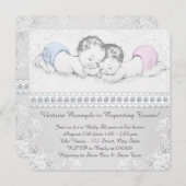 ピンクエレガントとブルーのツインベイビーシャワー 招待状 (正面/裏面)