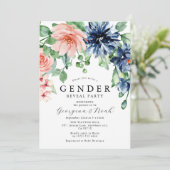 ピンクエレガントとブルーのフローラベビー性別パーティーの表示 招待状 (スタンド正面)