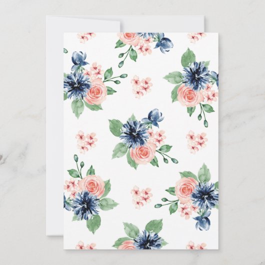 ピンクエレガントとブルーのフローラベビー性別パーティーの表示 招待状 (裏面)