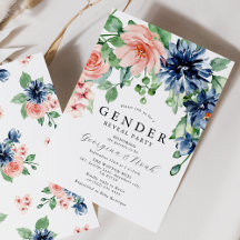 ピンクエレガントとブルーのフローラベビー性別パーティーの表示