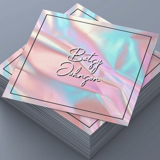 ピンクエレガントとブルーのホログラフィック名刺