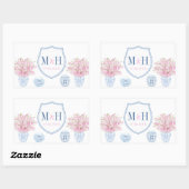 ピンクエレガントとブルーのモノグラ結婚ムのロゴのお願い 長方形シール (シート)