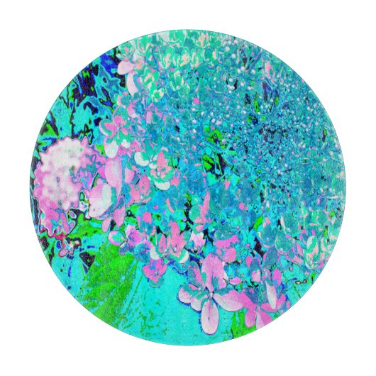 ピンクエレガントとブルーのライムライトアジサイ カッティングボード (正面)