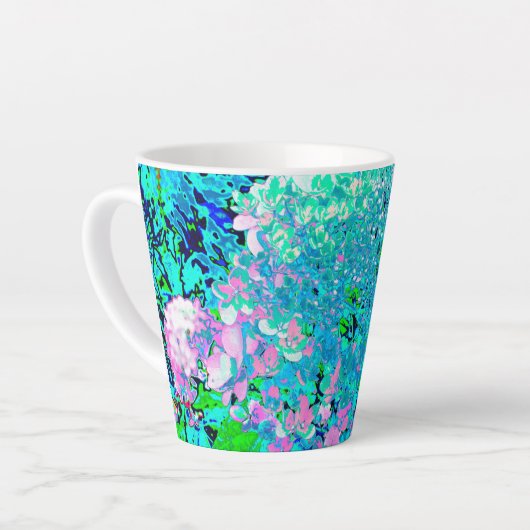 ピンクエレガントとブルーのライムライトアジサイ カフェラテマグ (左アングル)