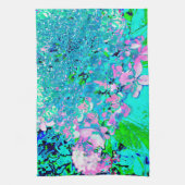 ピンクエレガントとブルーのライムライトアジサイ キッチンタオル (縦)