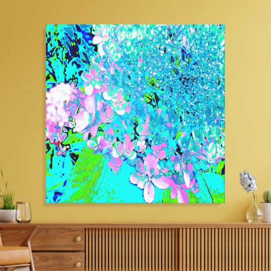 ピンクエレガントとブルーのライムライトアジサイ キャンバスプリント (インサイチュ (リビング))