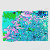 ピンクエレガントとブルーのライムライトアジサイ ゴルフタオル (横)