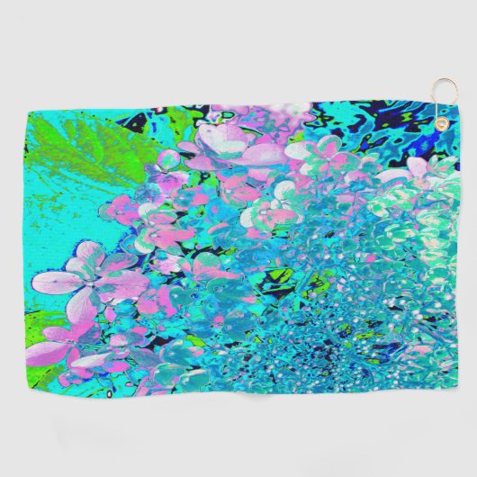 ピンクエレガントとブルーのライムライトアジサイ ゴルフタオル (横)