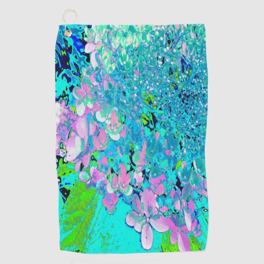 ピンクエレガントとブルーのライムライトアジサイ ゴルフタオル (正面)