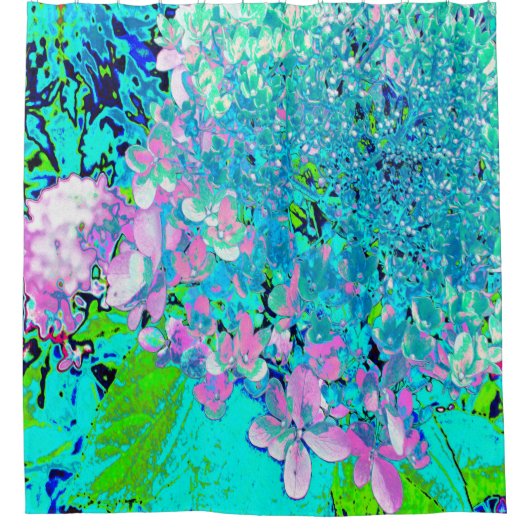 ピンクエレガントとブルーのライムライトアジサイ シャワーカーテン (正面)