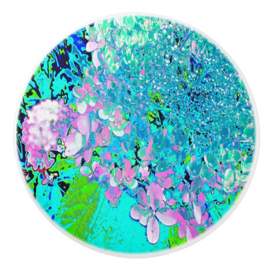 ピンクエレガントとブルーのライムライトアジサイ セラミックノブ (正面)