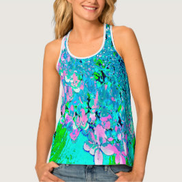 ピンクエレガントとブルーのライムライトアジサイ タンクトップ