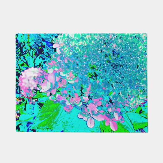 ピンクエレガントとブルーのライムライトアジサイ ドアマット (正面)