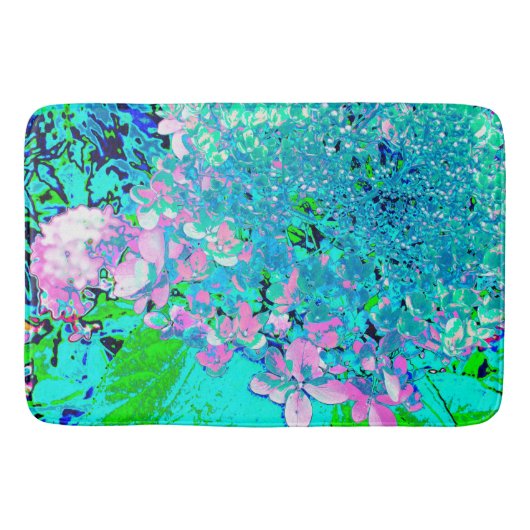 ピンクエレガントとブルーのライムライトアジサイ バスマット (正面)