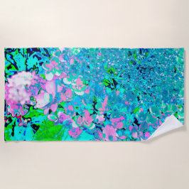 ピンクエレガントとブルーのライムライトアジサイ ビーチタオル