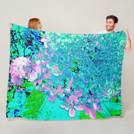 ピンクエレガントとブルーのライムライトアジサイ フリースブランケット