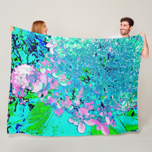 ピンクエレガントとブルーのライムライトアジサイ フリースブランケット (インサイチュ)