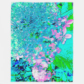 ピンクエレガントとブルーのライムライトアジサイ フリースブランケット (正面)