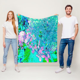 ピンクエレガントとブルーのライムライトアジサイ フリースブランケット