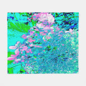 ピンクエレガントとブルーのライムライトアジサイ フリースブランケット (正面(横))