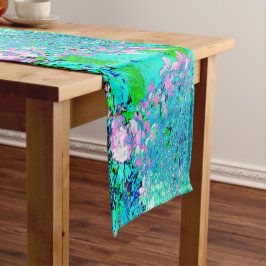 ピンクエレガントとブルーのライムライトアジサイ ロングテーブルランナー