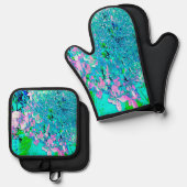 ピンクエレガントとブルーのライムライトアジサイ 鍋つかみ&鍋敷きセット (正面/裏面)