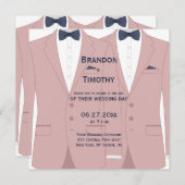 ピンクエレガントとブルーの正方形のゲイ結婚式の招待 招待状 (正面/裏面)