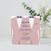 ピンクエレガントとブルーの正方形のゲイ結婚式の招待 招待状 (スタンド正面)