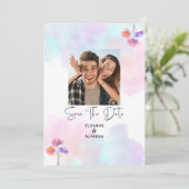 ピンクエレガントとブルーの水カラー結婚式招待状 招待状 (スタンド正面)