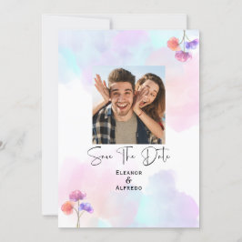 ピンクエレガントとブルーの水カラー結婚式招待状 招待状