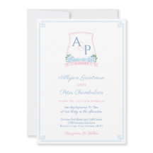 ピンクエレガントとブルーの水彩のクレスト結婚