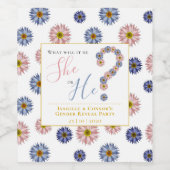 ピンクエレガントとブルーの花と性別がパーティーを明かす ワインラベル (シングルラベル)