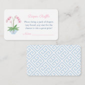 ピンクエレガントとブルーの赤ちゃんシャワーおむつラッフル エンクロージャーカード (正面/裏面)