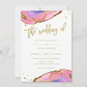 ピンクエレガントとブルーの金ゴールド付きグード | ウェディング 招待状 (正面)