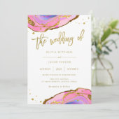 ピンクエレガントとブルーの金ゴールド付きグード | ウェディング 招待状 (スタンド正面)