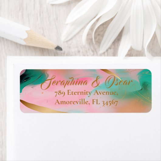ピンクエレガントとブルー結婚の差出人住所 ラベル (インサイチュ)