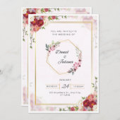 ピンクエレガントとホワイトのモダン結婚式招待状 招待状 (正面/裏面)