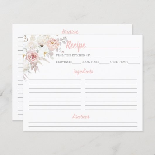 ピンクエレガントとホワイトのレシピカードブライダルシャワー (正面/裏面)
