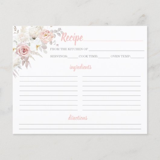 ピンクエレガントとホワイトのレシピカードブライダルシャワー (正面)