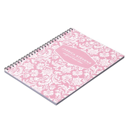 ピンクエレガントとホワイトのヴィンテージフローラマスク ノートブック (左側)