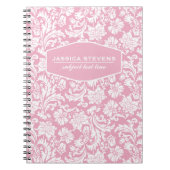 ピンクエレガントとホワイトのヴィンテージフローラマスク ノートブック (正面)