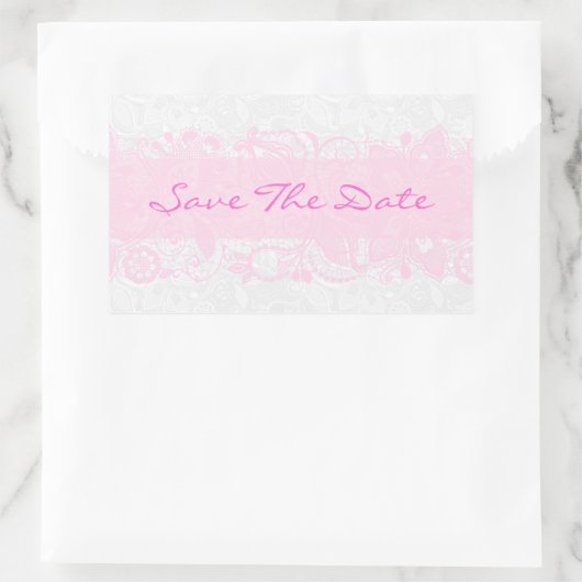 ピンクエレガントとホワイトのヴィンテージフローラレース 長方形シール (バッグ)