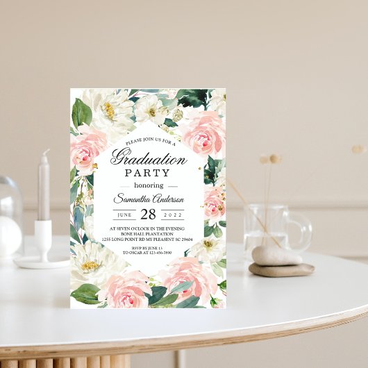 ピンクエレガントとホワイトウォーターのカラーフローラフレーム 招待状