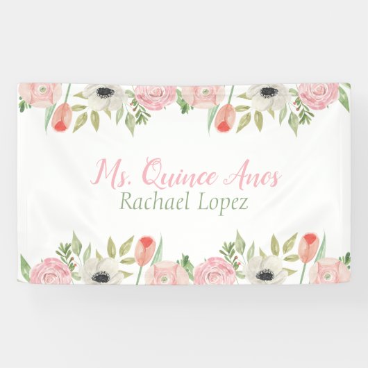 ピンクエレガントとホワイトウォーターのカラーフローラ 横断幕 (横)