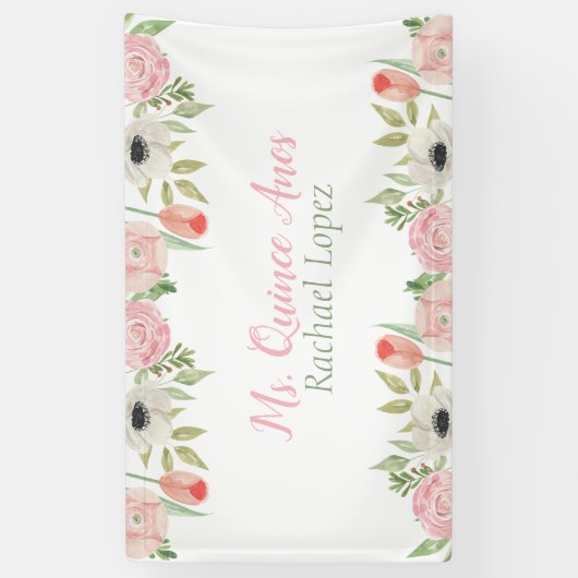 ピンクエレガントとホワイトウォーターのカラーフローラ 横断幕 (縦)