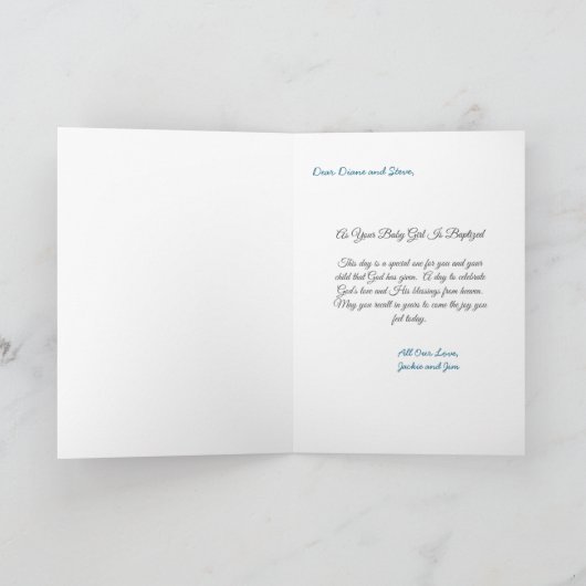 ピンクエレガントとホワイトクリブベビーガールバプテスマ カード (内部)