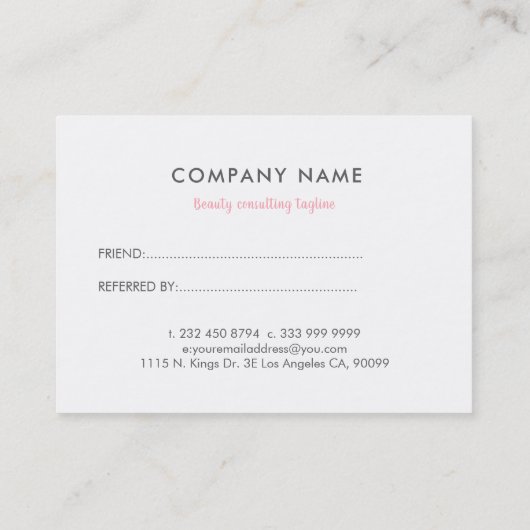 ピンクエレガントとホワイトレースの紹介カード 紹介カード (裏面)