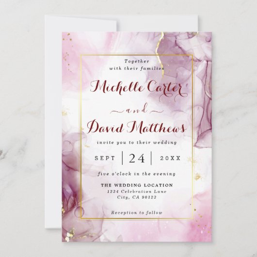 ピンクエレガントとマゼンタの結婚式招待状 招待状 (正面)